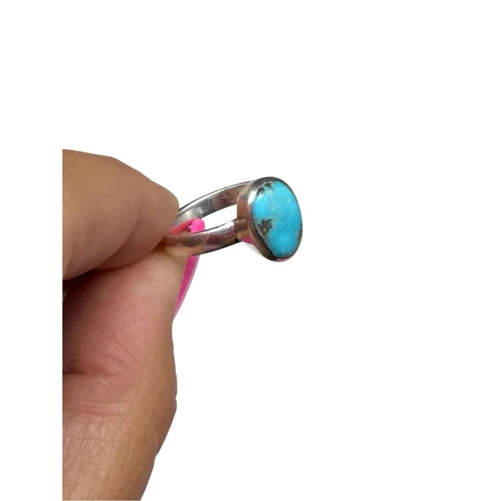 Aztec Mountain Turquoise Ring Size 6 Solid 925 Sterling Silver